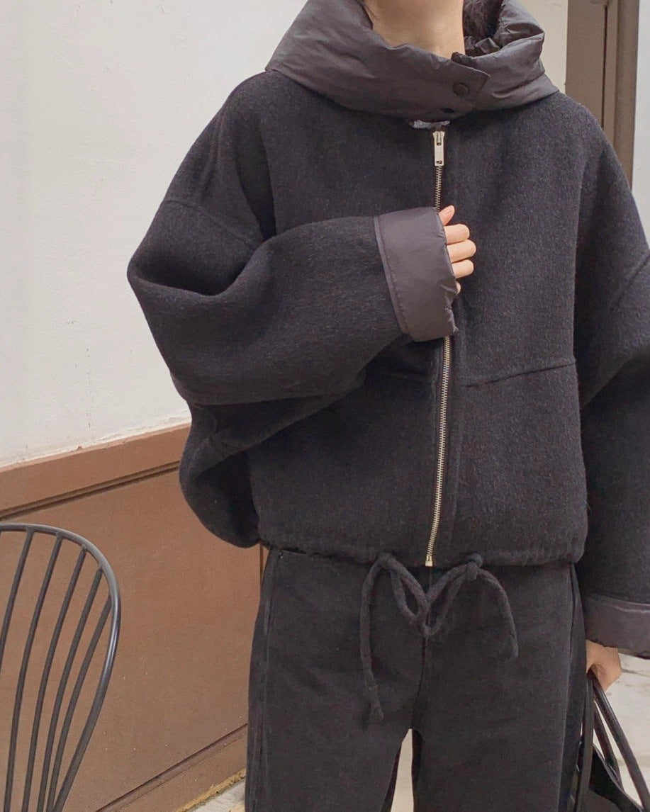 Black brushed hooded jacket