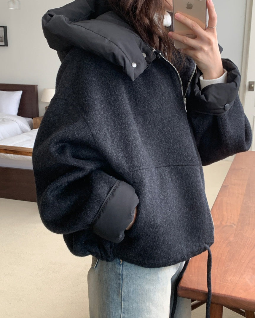 Navy brushed hooded jacket