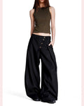 Black button front trousers