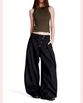 Black button front trousers