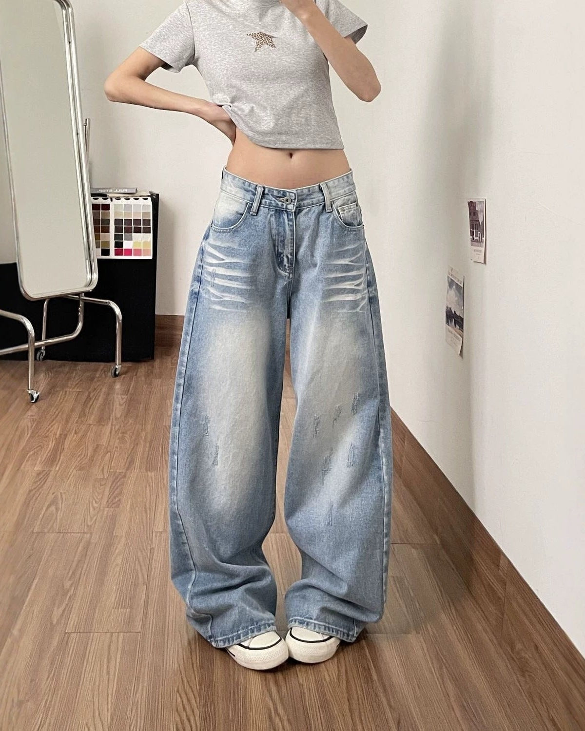 Blue faded baggy jeans