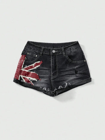 Blue flag print shorts
