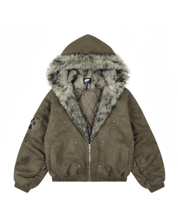 Fur suede hood
