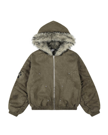 Fur suede hood