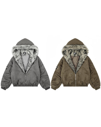 Fur suede hood