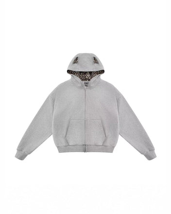 Leopard print lined hoodie