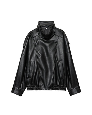 Black oversized leather jacket