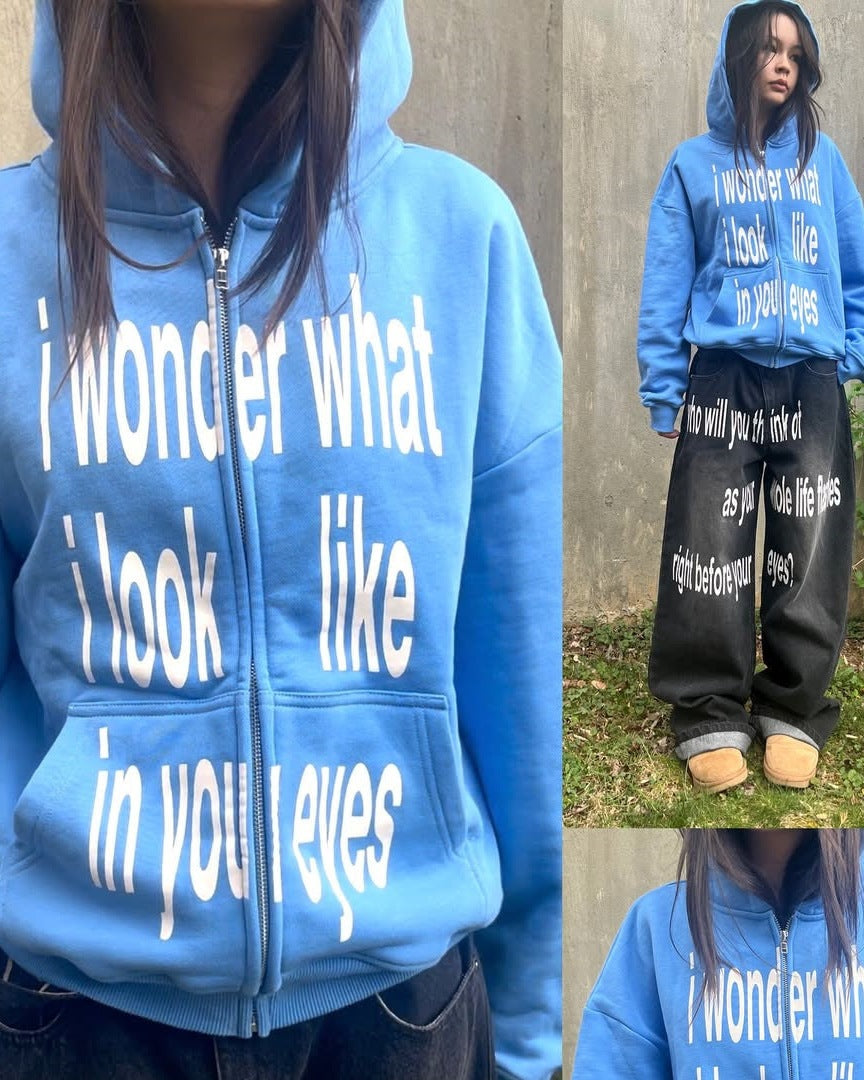 Blue slogan print hoodie