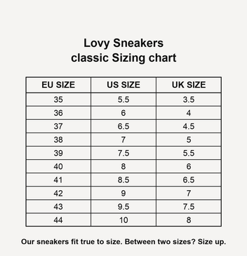 Lovy Sneakers size chart