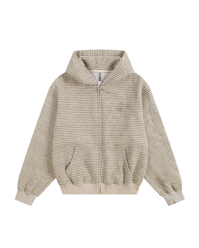 Apricot striped knit hoodie