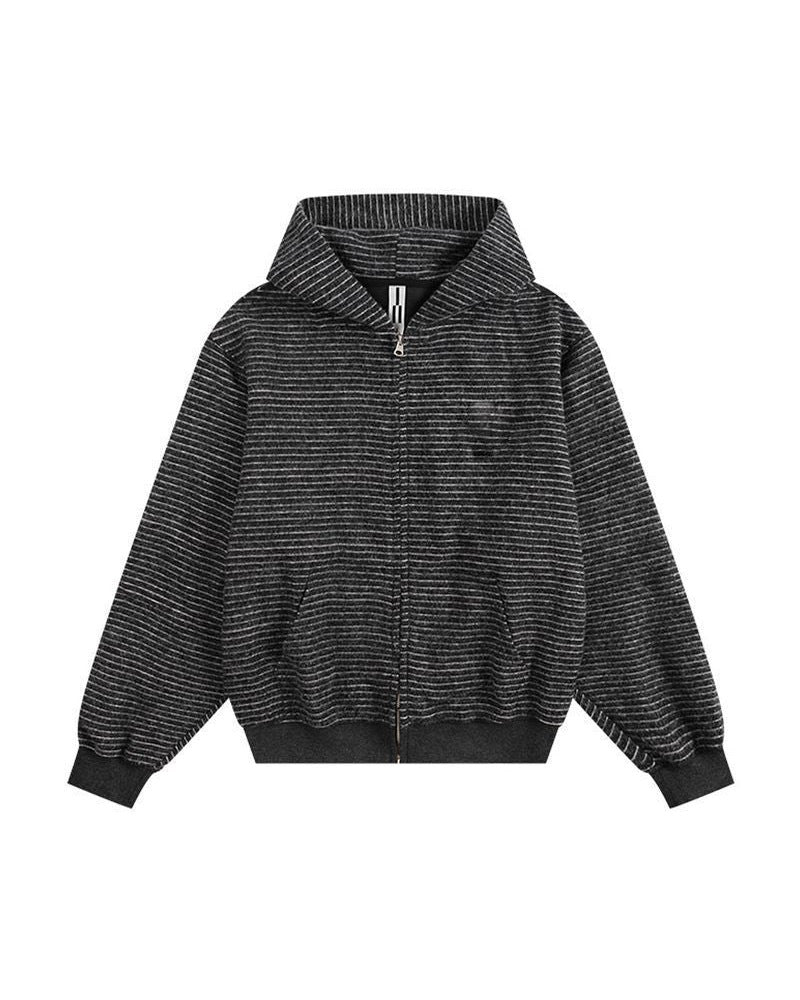 Black striped knit hoodie