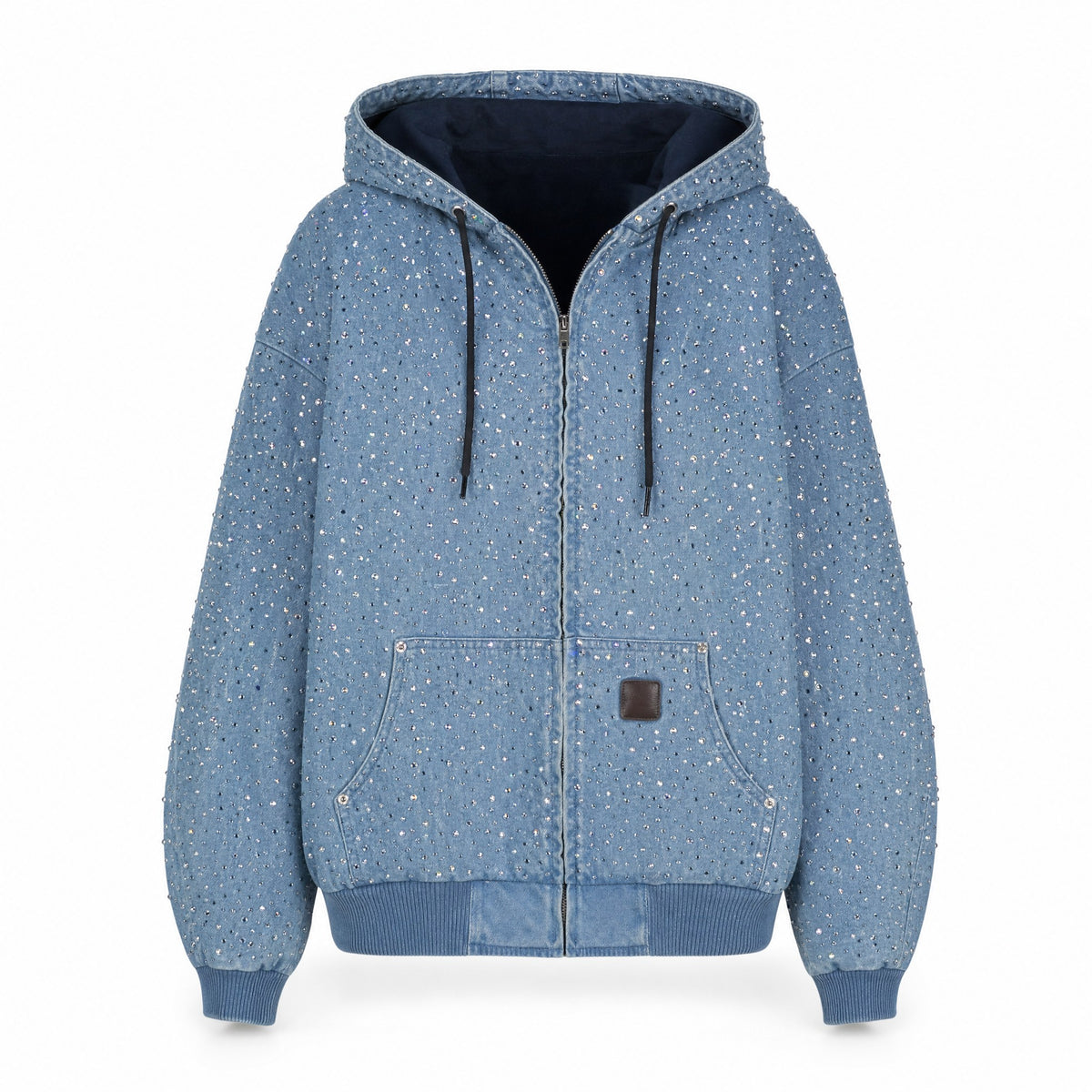 Rhinestone Denim Zip Hoodie