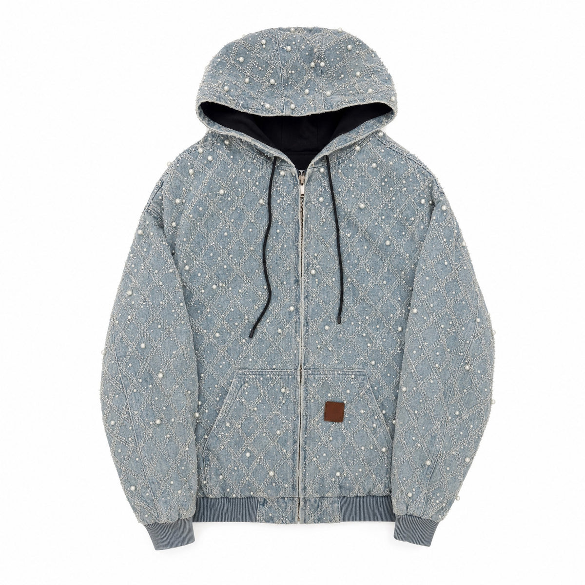 Rhinestone Denim Zip Hoodie