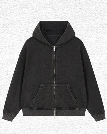 Black washed waffle hoodie