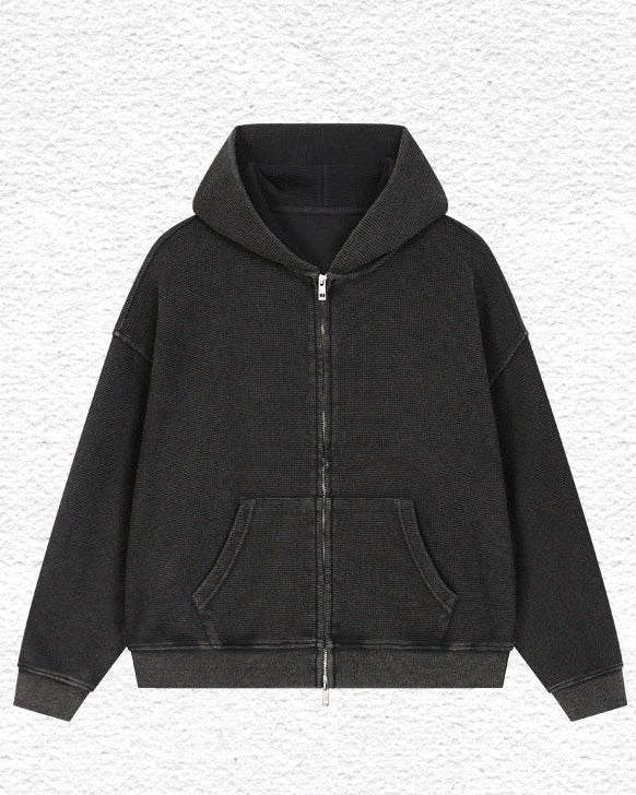 Black washed waffle hoodie