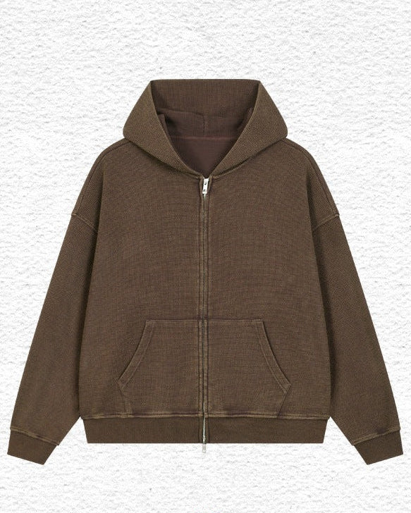 Brown washed waffle hoodie