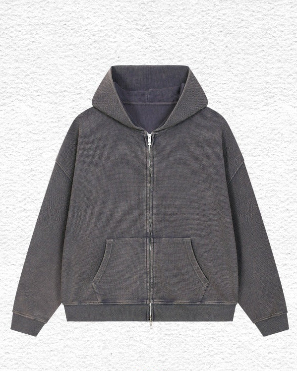 Grey washed waffle hoodie