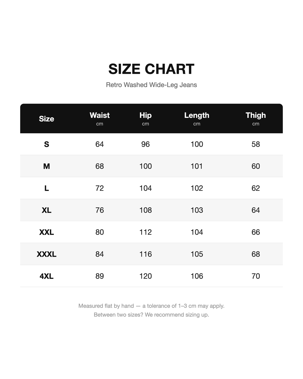 Size chart - Retro Washed Wide-Leg Jeans