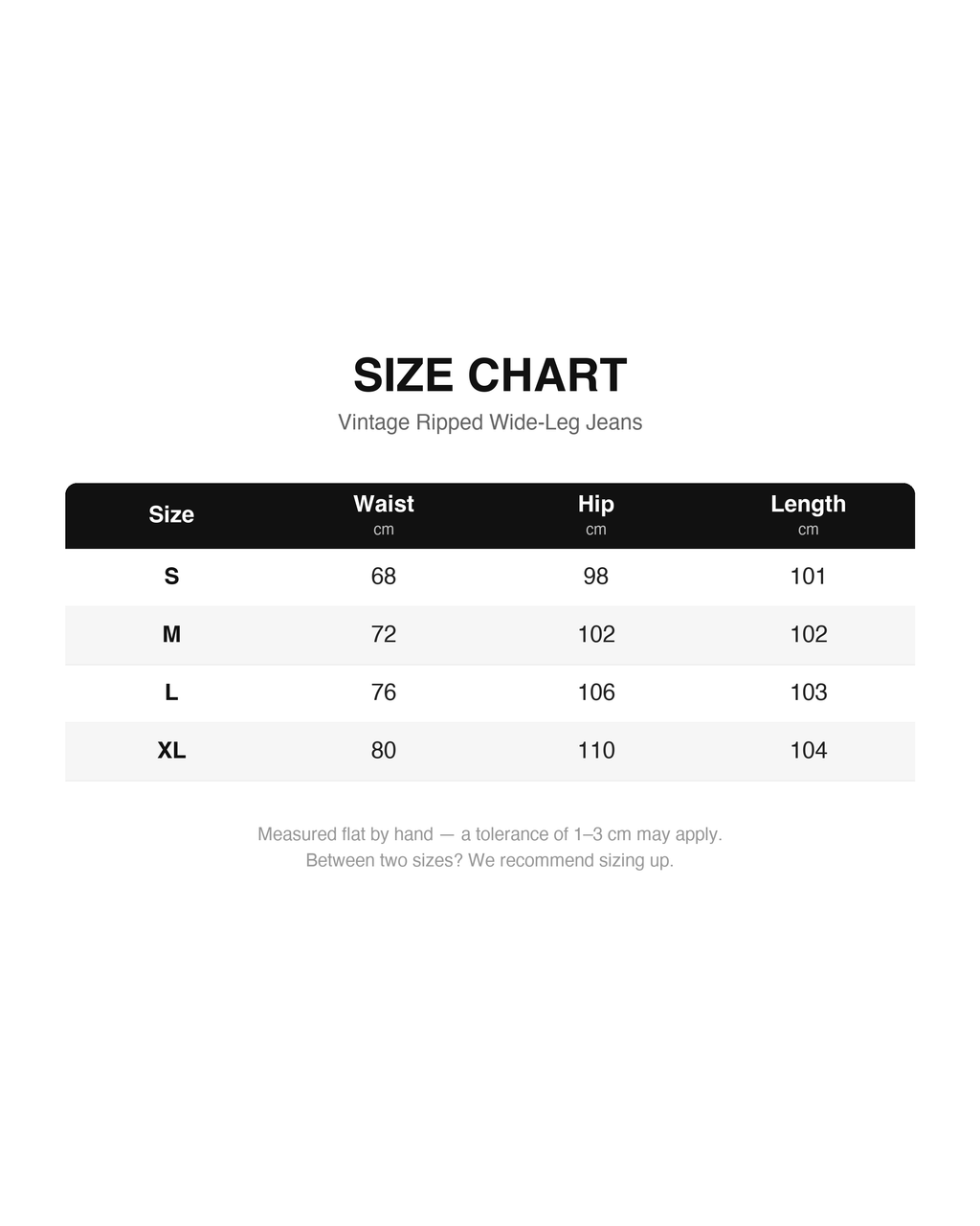Size chart - Vintage Ripped Wide-Leg Jeans