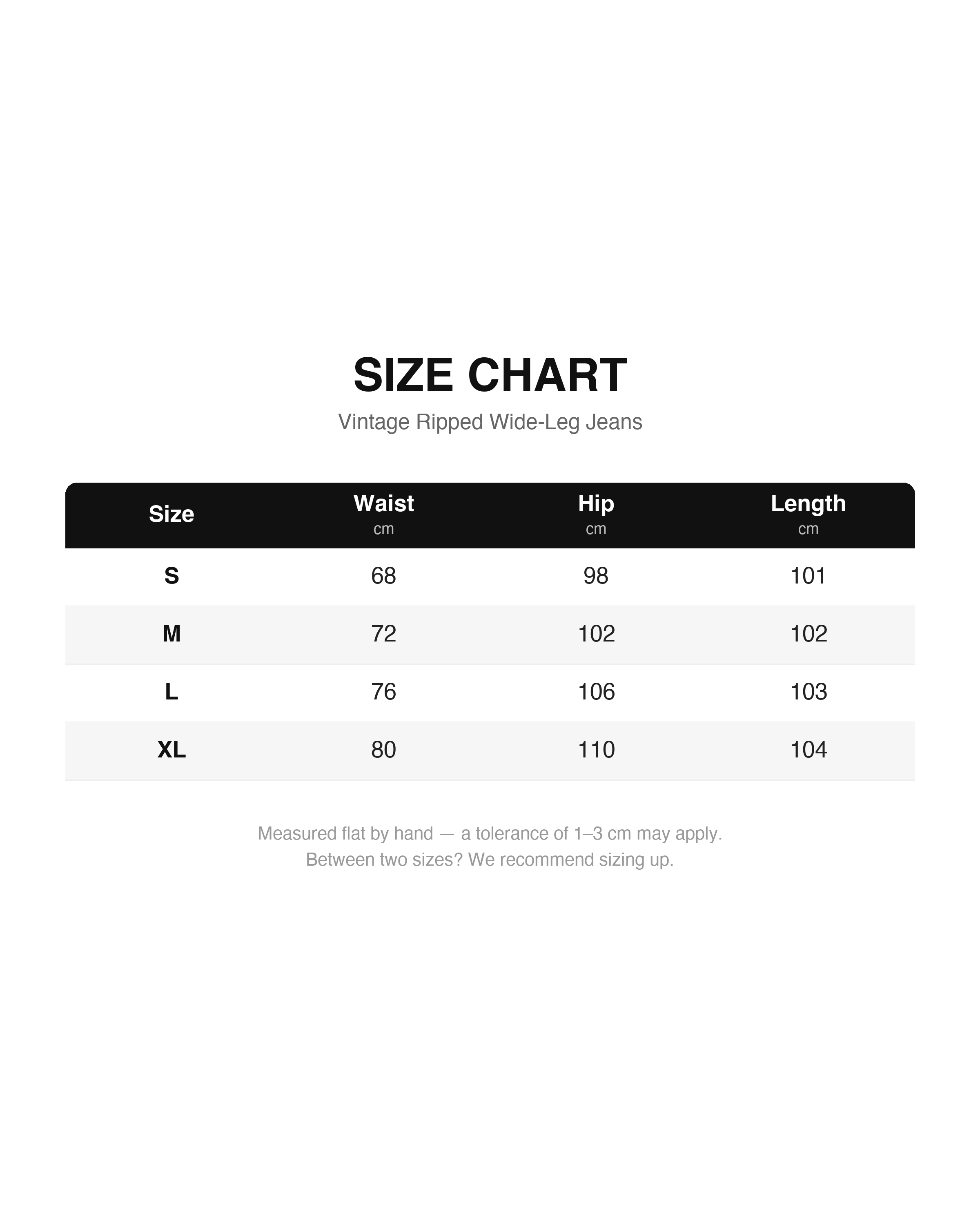 Size chart - Vintage Ripped Wide-Leg Jeans