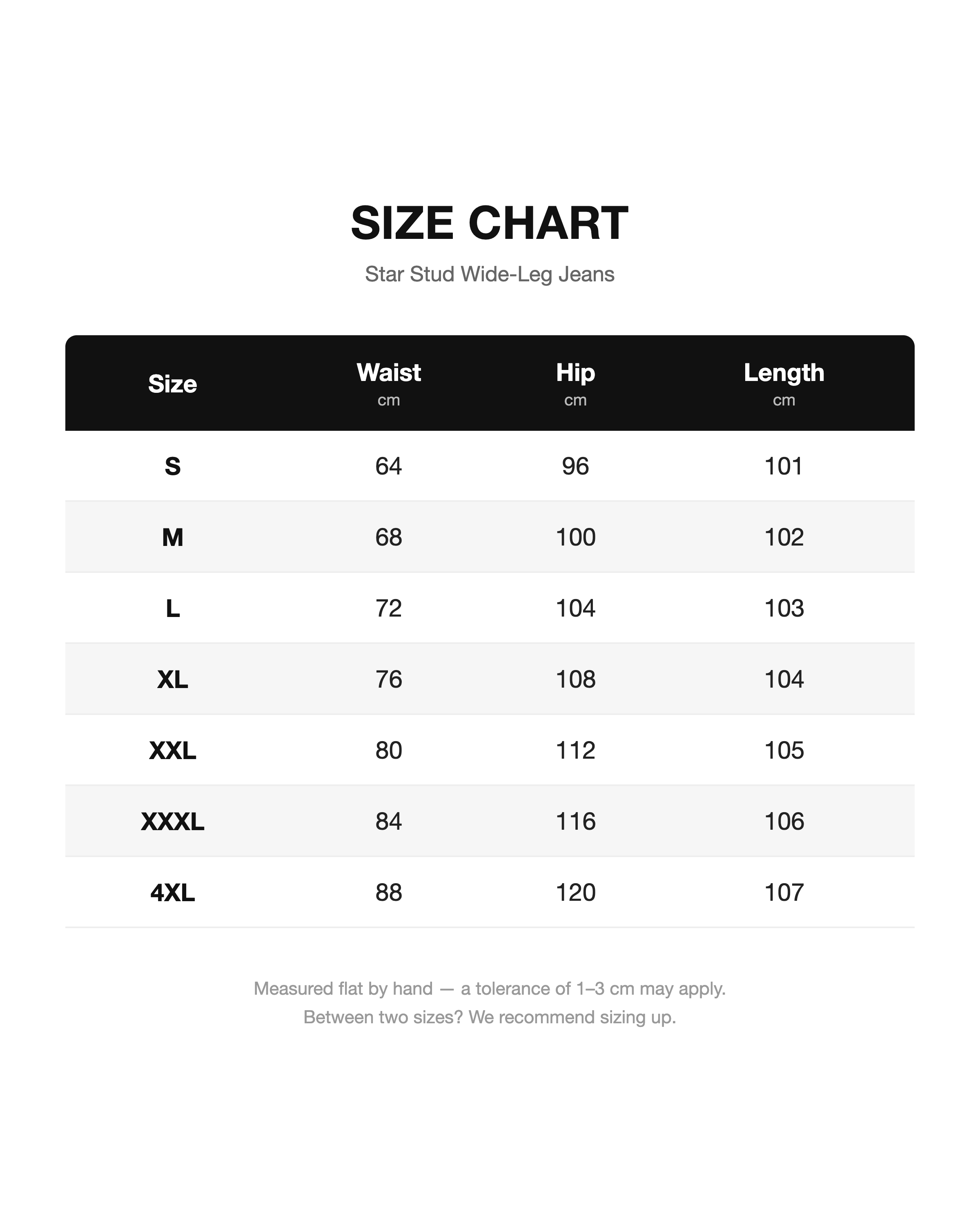 Size chart - Star Stud Wide-Leg Jeans