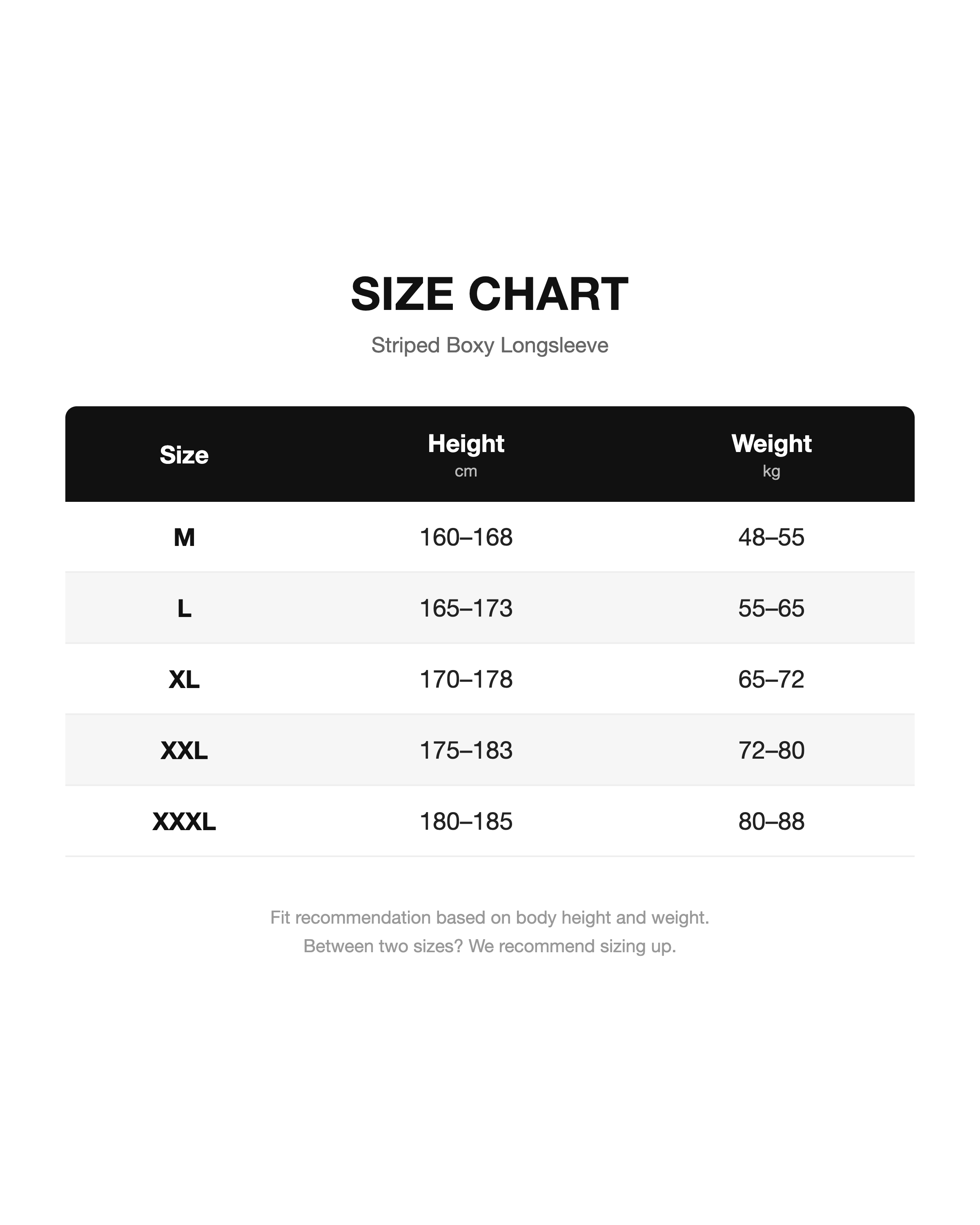 Size chart - Striped Boxy Longsleeve